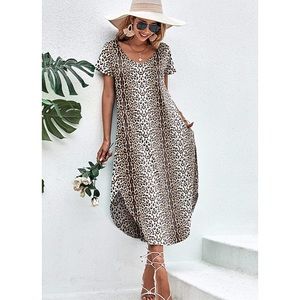 EKOUAER WOMEN’S NIGHTGOWNS ANIMAL PRINT V-NECK SHORT SLEEVE / SIZE L